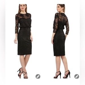 JS Collections Black Illusion Neck, Lace Midi Cocktail Dress